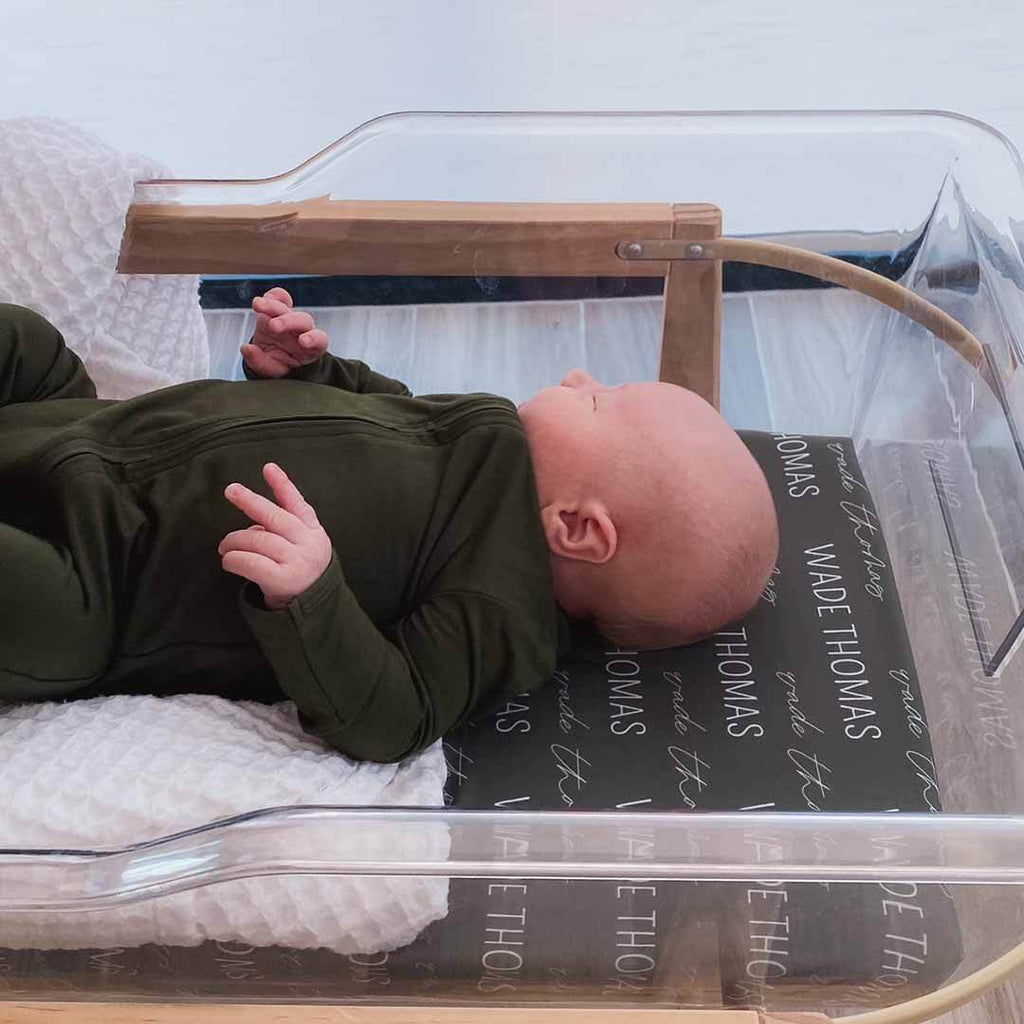 Personalized Olive Baby Name Swaddle Blanket - Block & Script