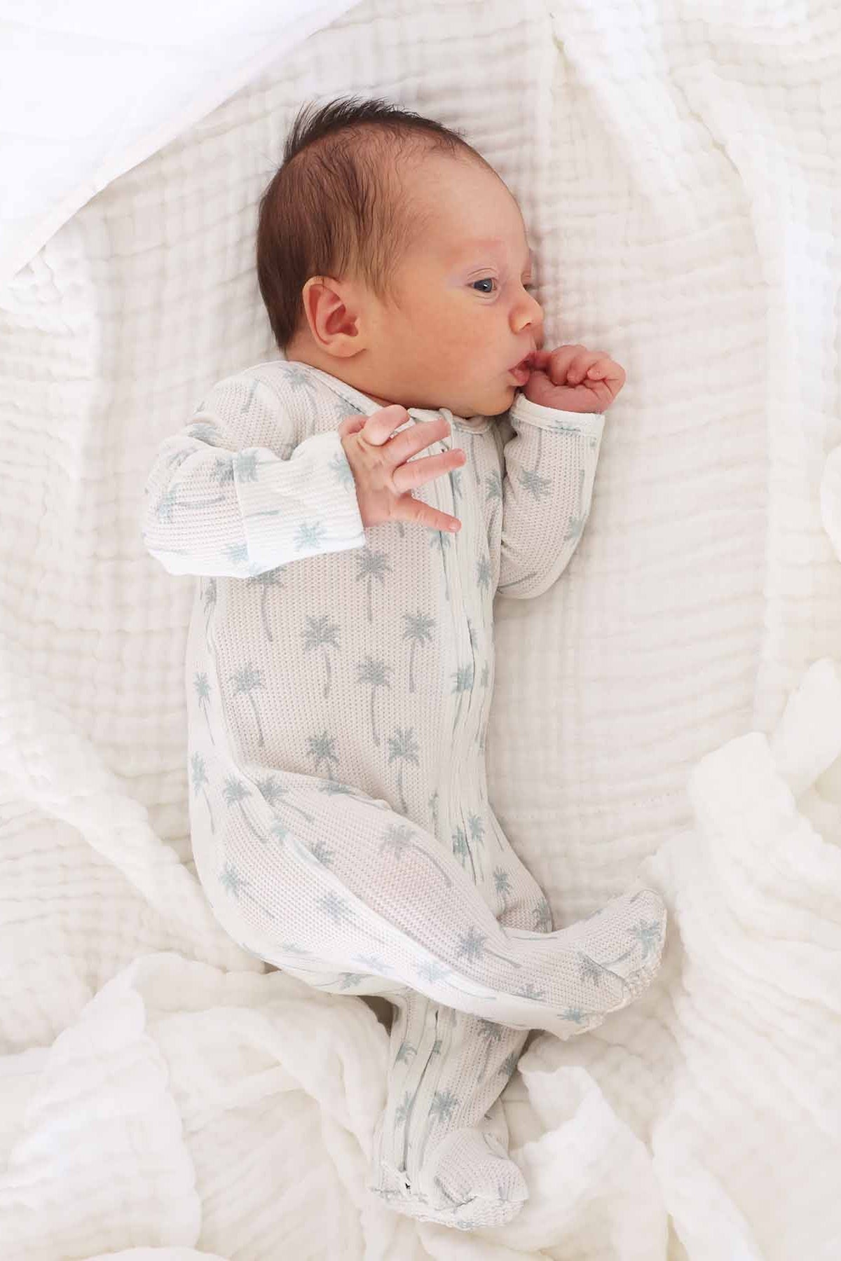 Beachy Bamboo Waffle Zipper Footies