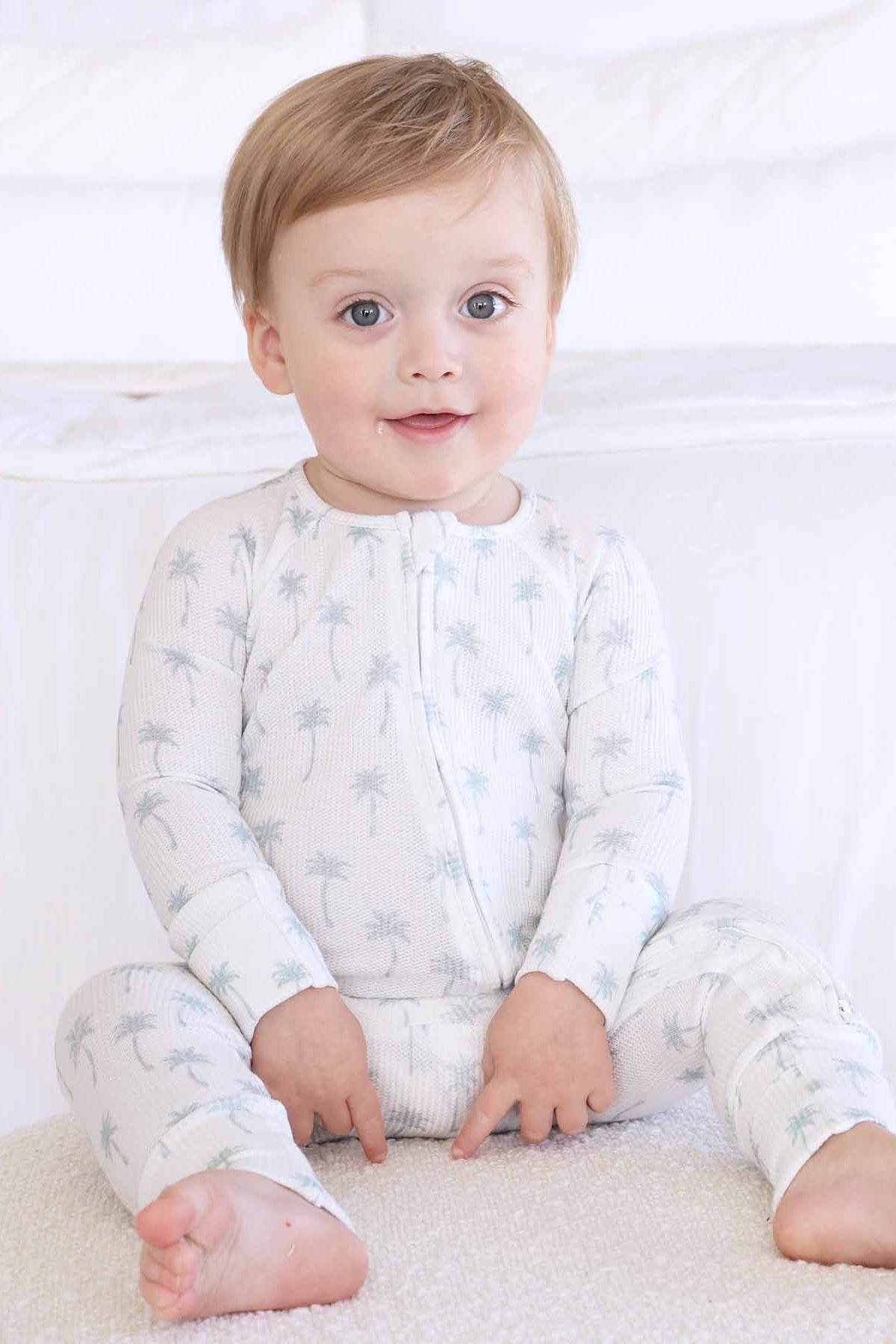 Beachy Bamboo Waffle Convertible Zip Rompers