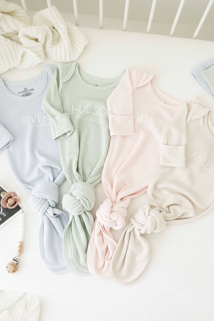 Personalized Bamboo Waffle Newborn Baby Knot Gown | Pastel Cutie