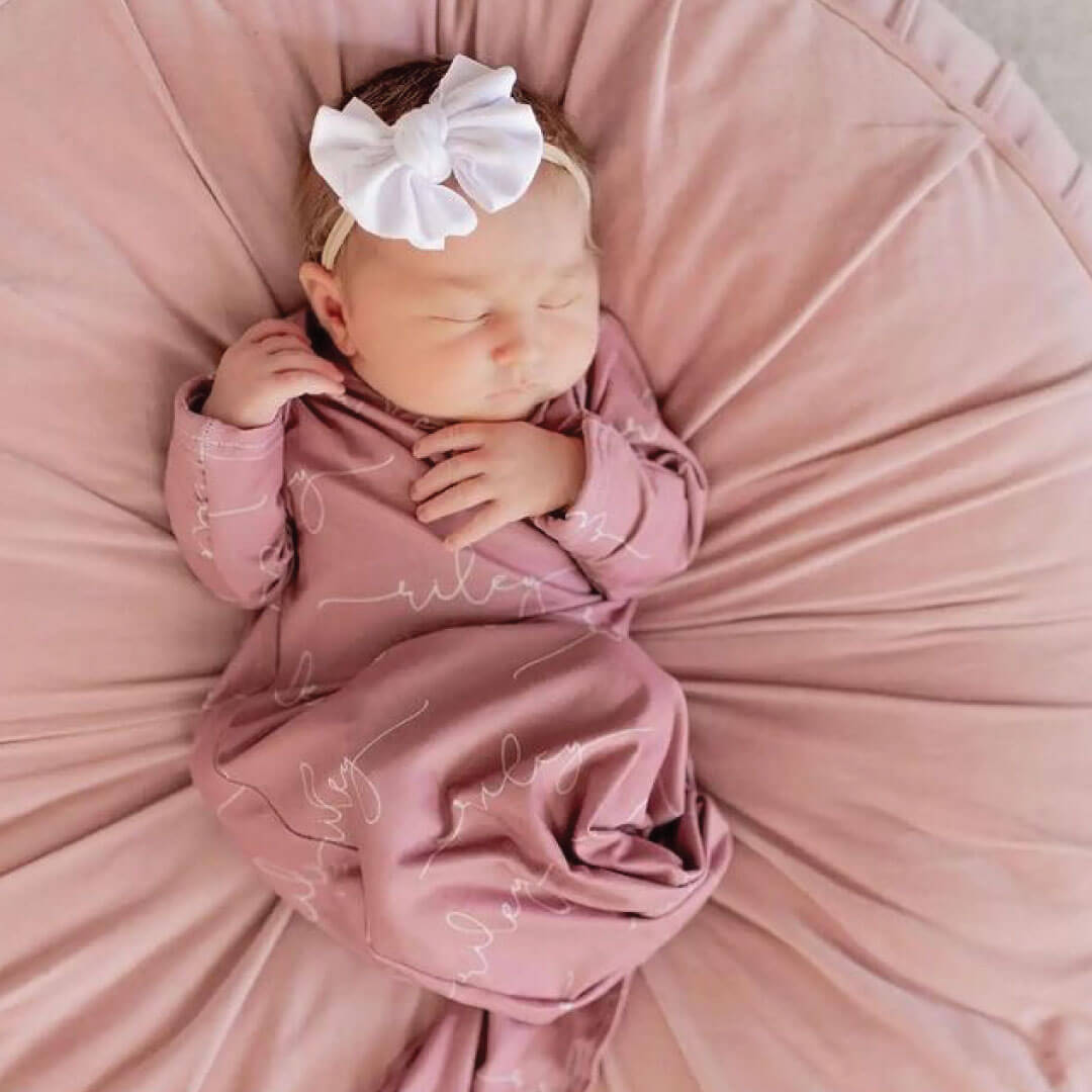 Solid Mauve Personalized Newborn Baby Knot Gown