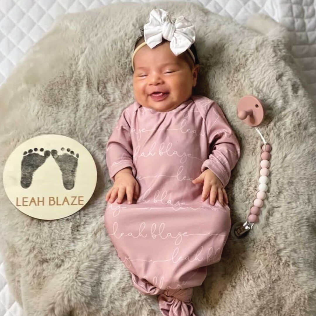 Solid Mauve Personalized Newborn Baby Knot Gown