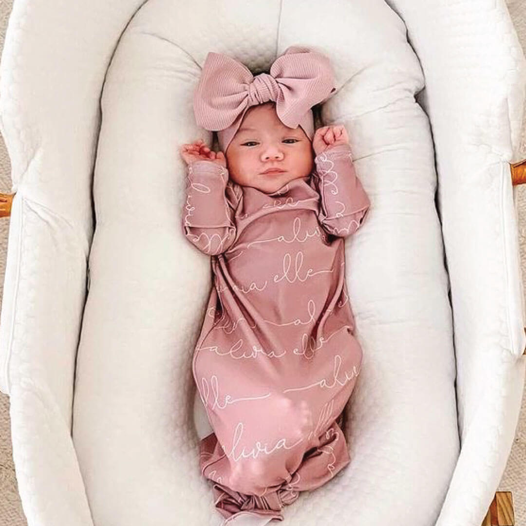 Solid Mauve Personalized Newborn Baby Knot Gown