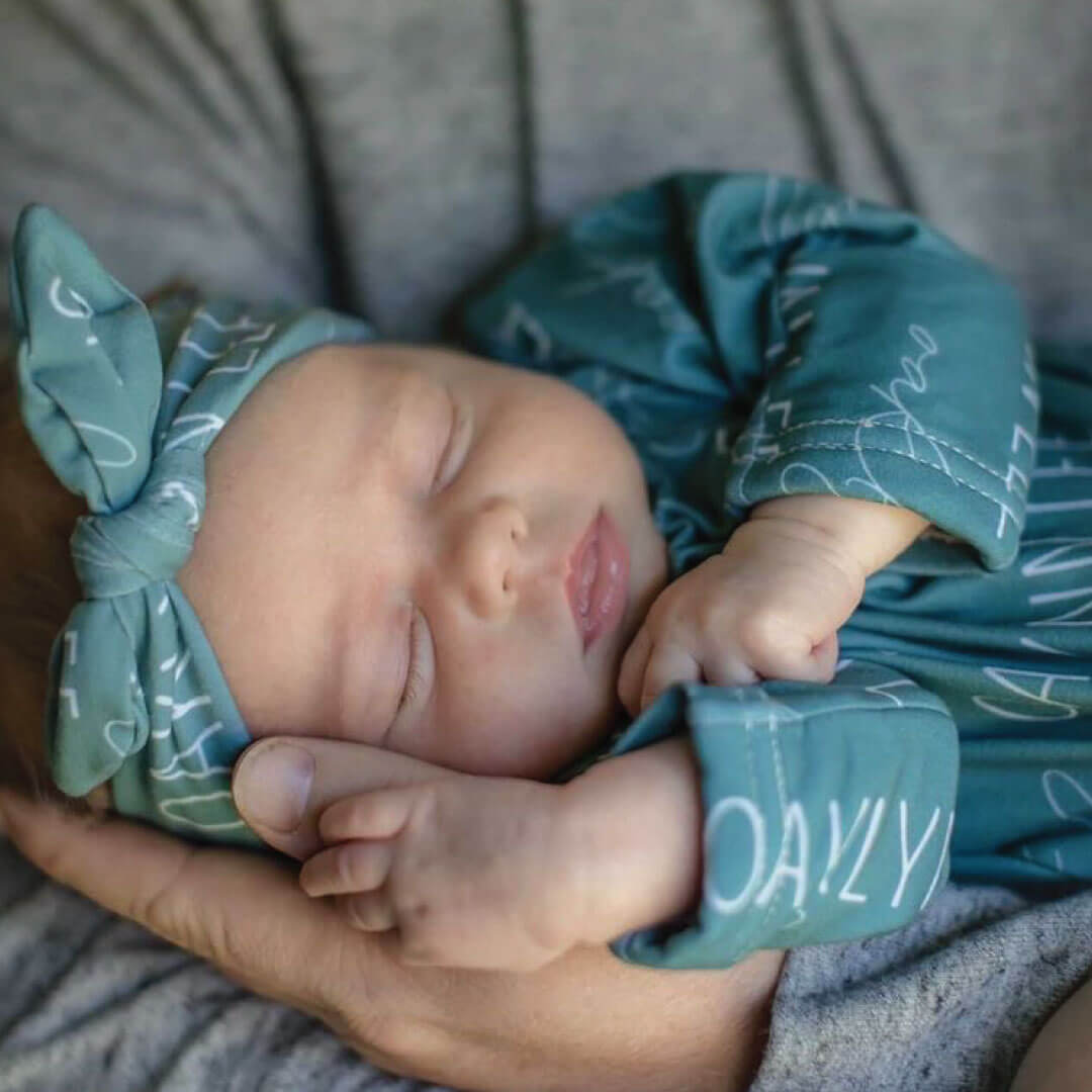 Solid Jade Personalized Newborn Baby Knot Gown