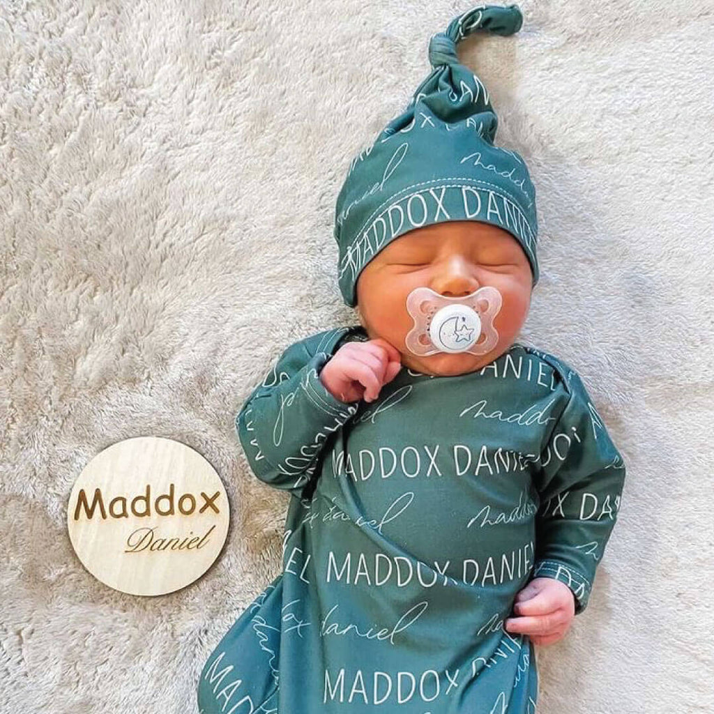Solid Jade Personalized Newborn Baby Knot Gown