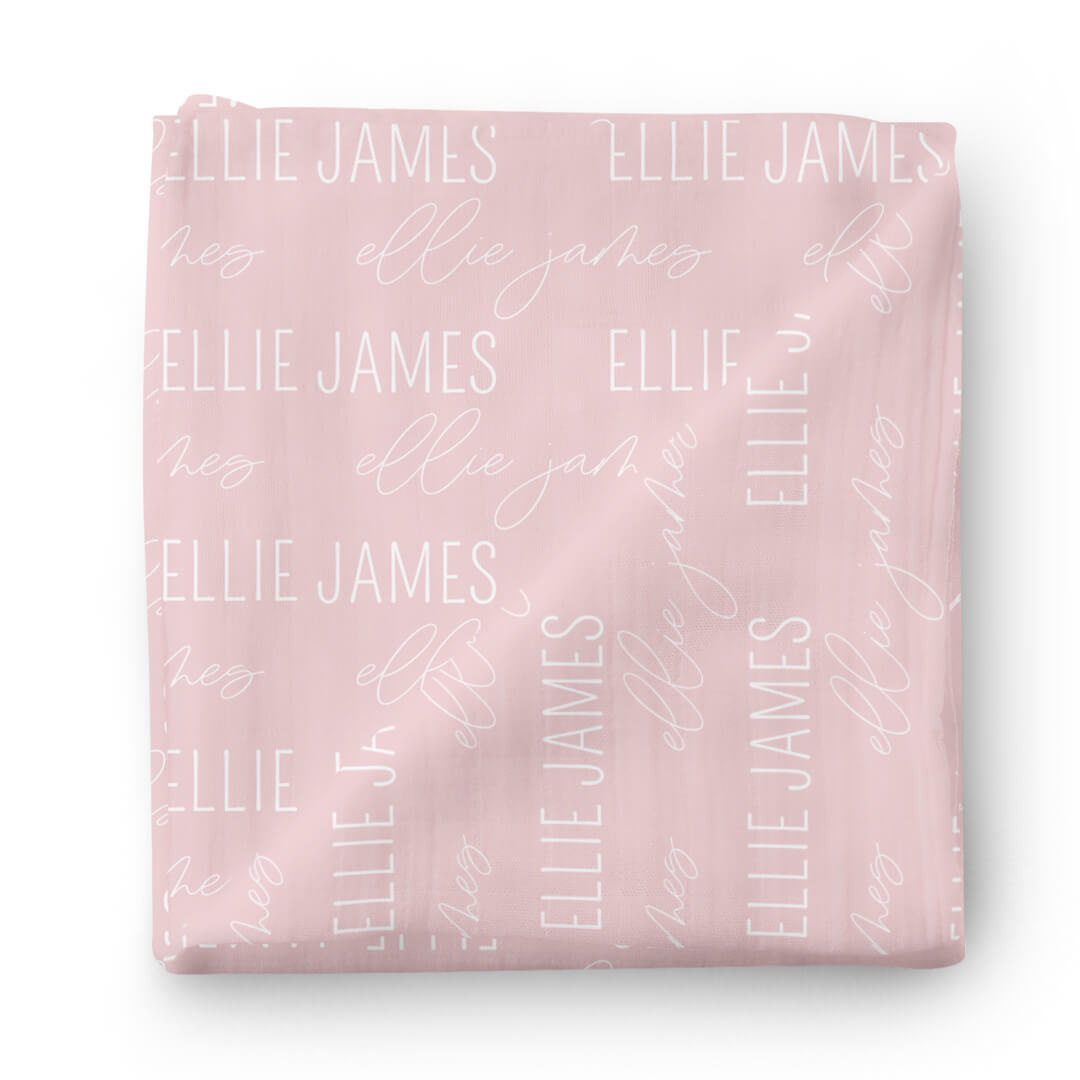 Personalized Petal Pink Baby Name Swaddle Blanket - Block & Script