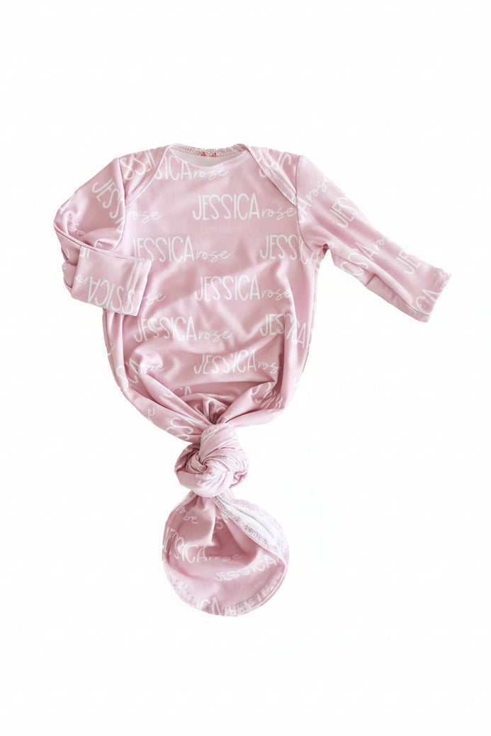 Personalized Font Duo Newborn Baby Knot Gown | Best Selling Pinks