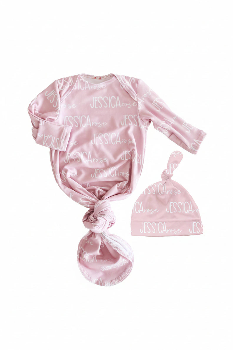 Personalized Font Duo Newborn Baby Knot Gown | Best Selling Pinks