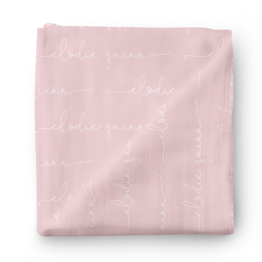 Personalized Petal Pink Baby Name Swaddle Blanket - Script