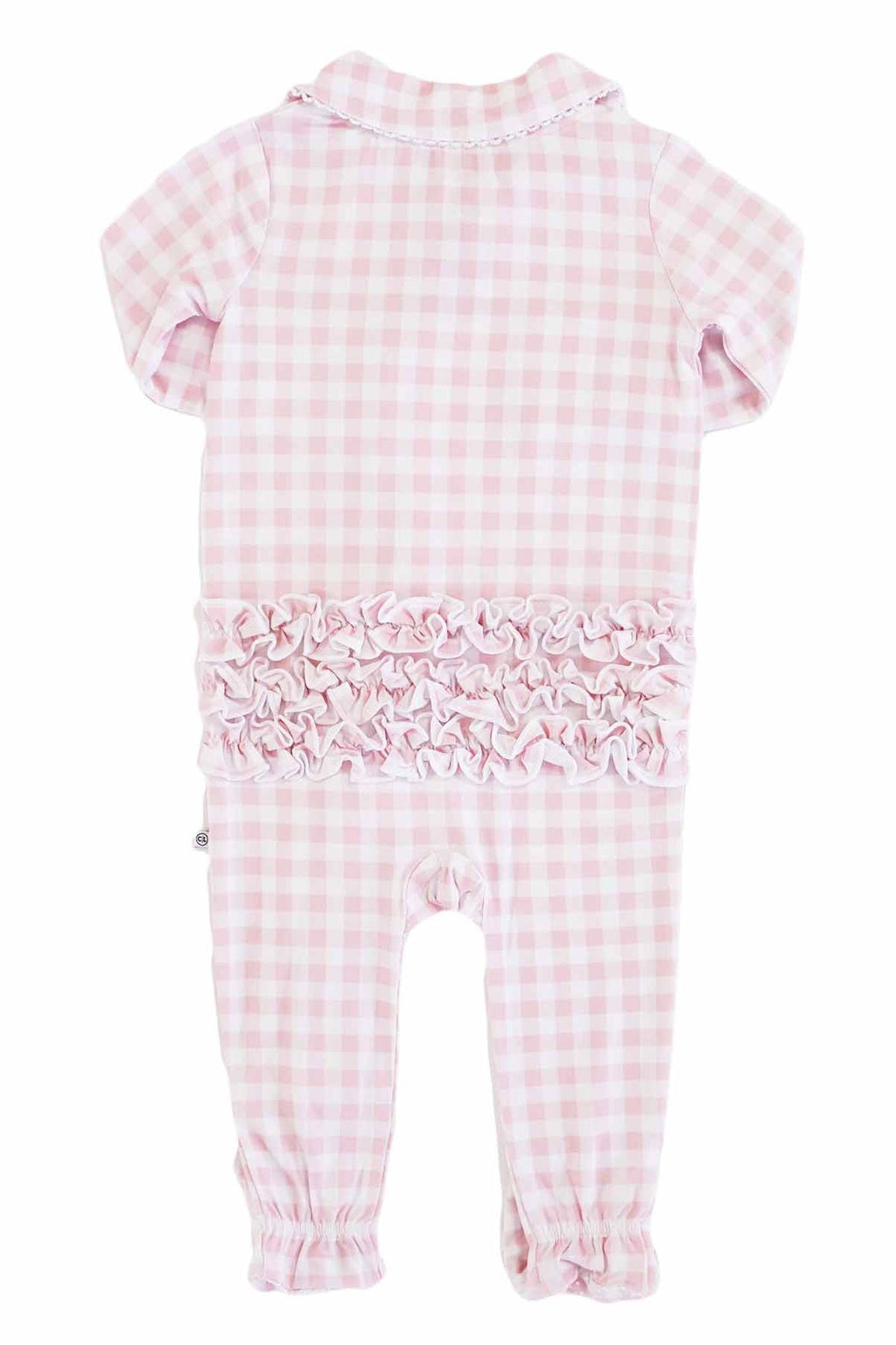 Peter Pan Collar Ruffle Zipper Footie | Rosy Gingham
