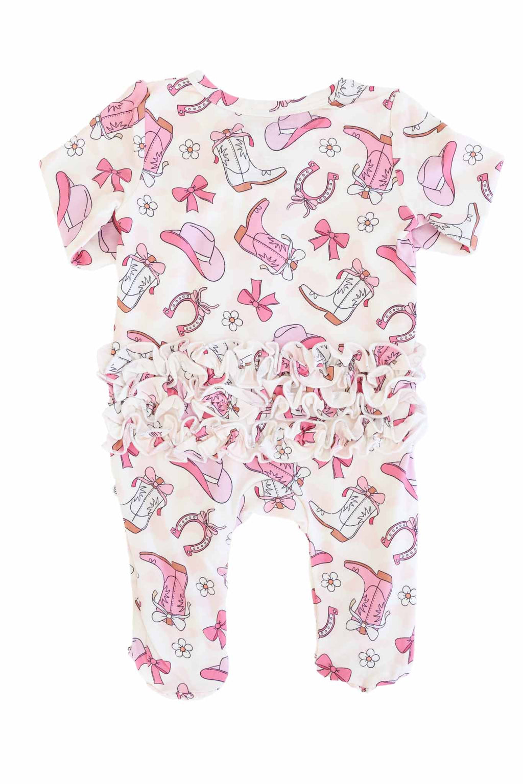 Rodeo Dreams Ruffle Zipper Footie | Pink