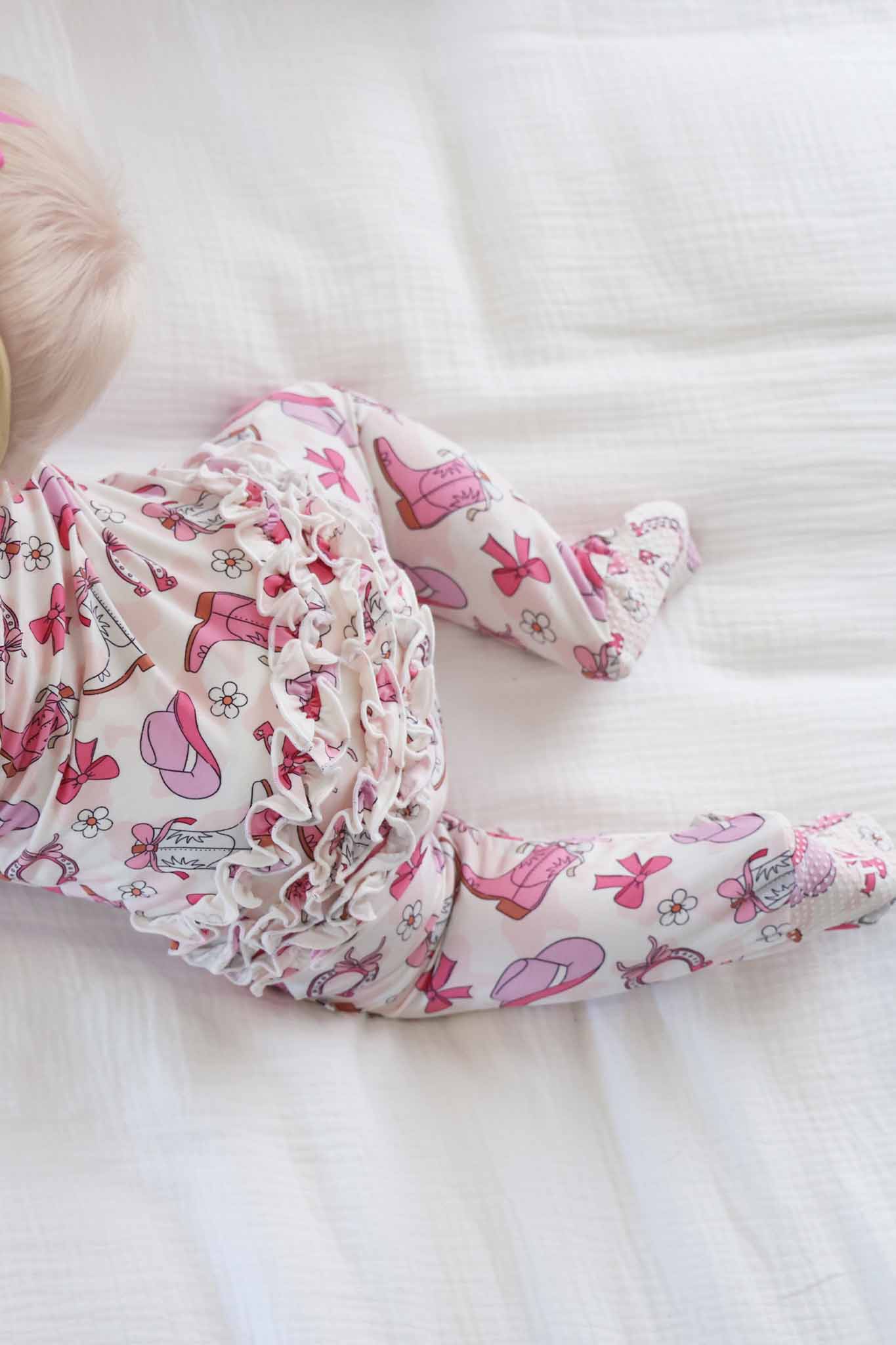 Rodeo Dreams Ruffle Zipper Footie | Pink