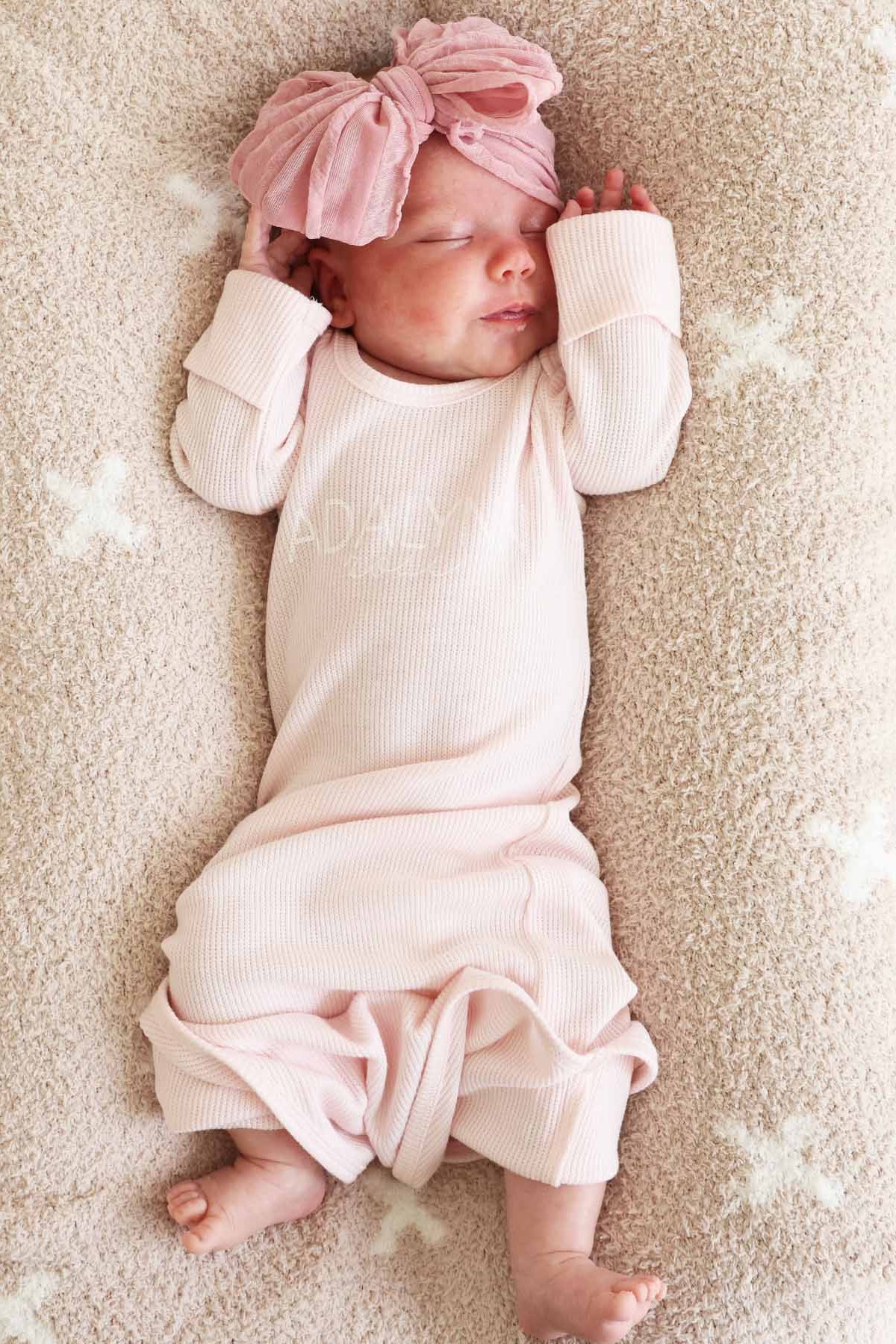 Personalized Bamboo Waffle Newborn Baby Knot Gown | Pastel Cutie