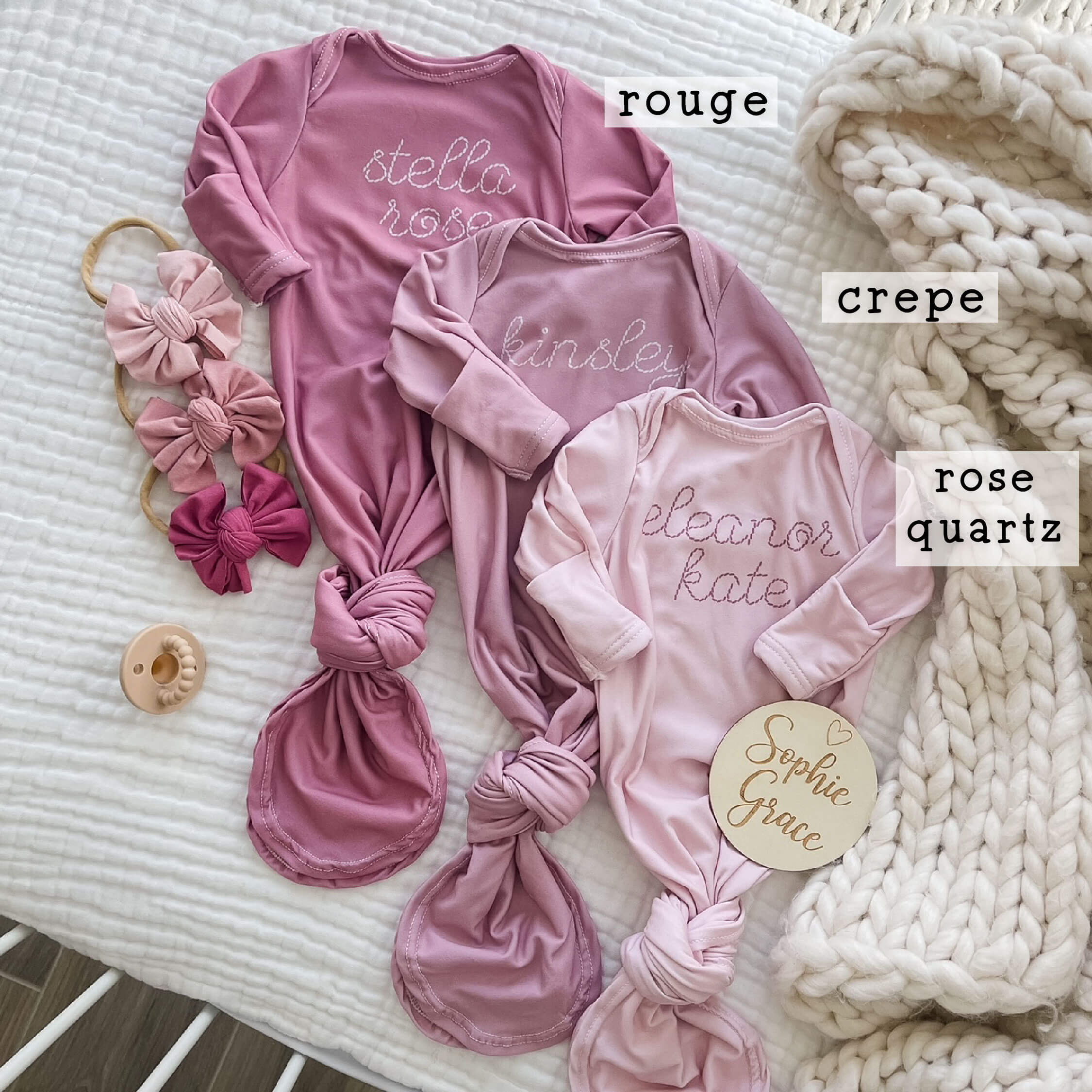 Personalized Stitched Newborn Baby Knot Gown | Perfect Pinks