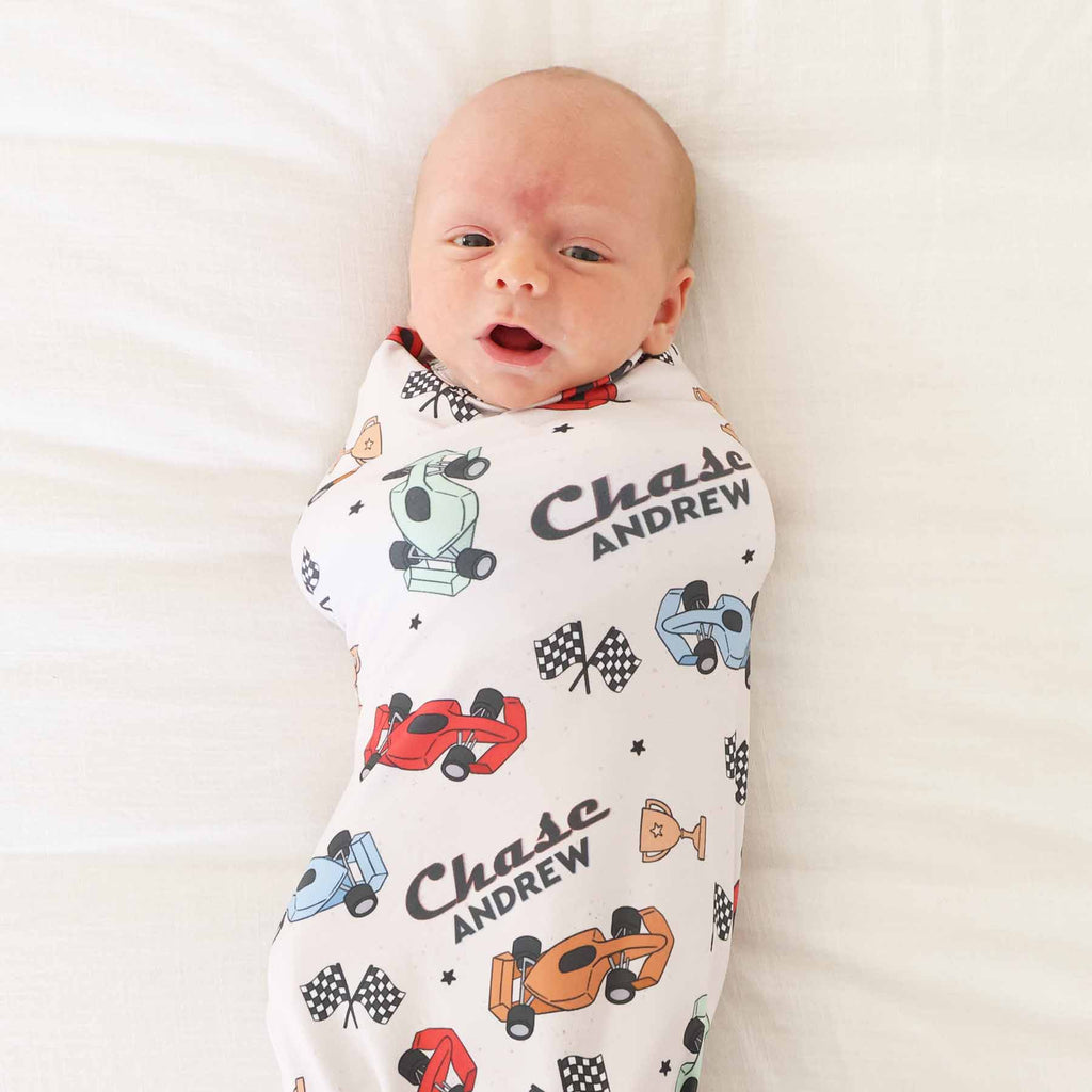 Pit Crew Personalized Swaddle Blanket