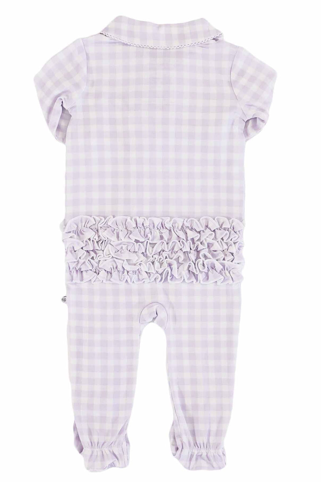 Peter Pan Collar Ruffle Zipper Footie | Lilac Gingham