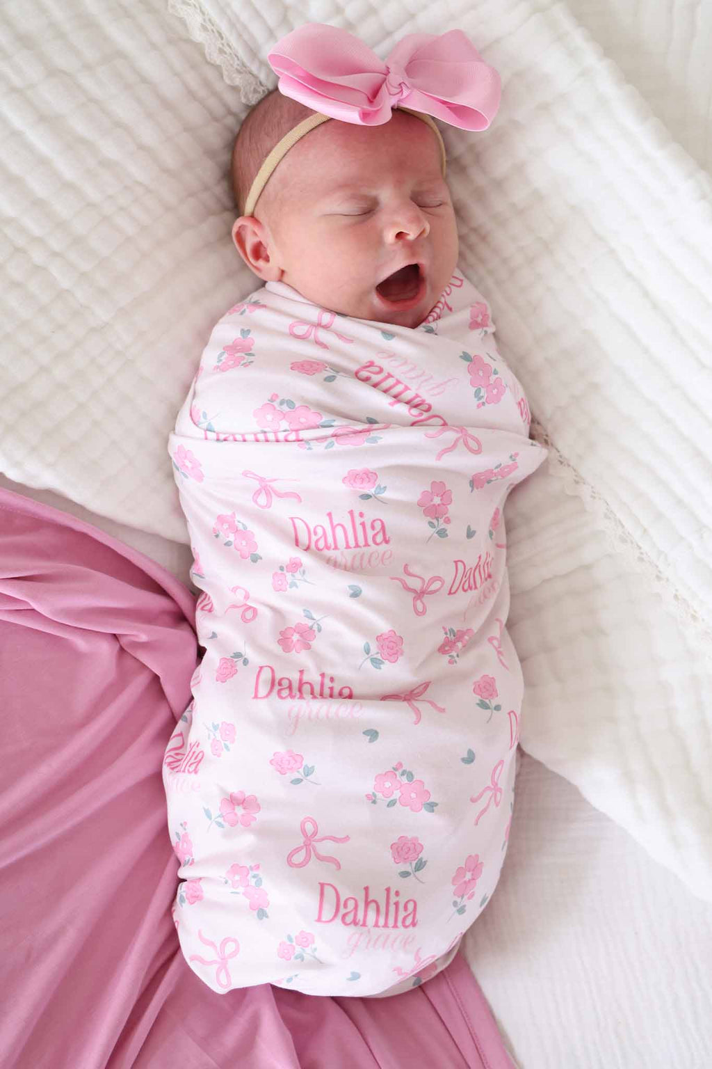 Ribbon & Roses Personalized Swaddle Blanket | Pink
