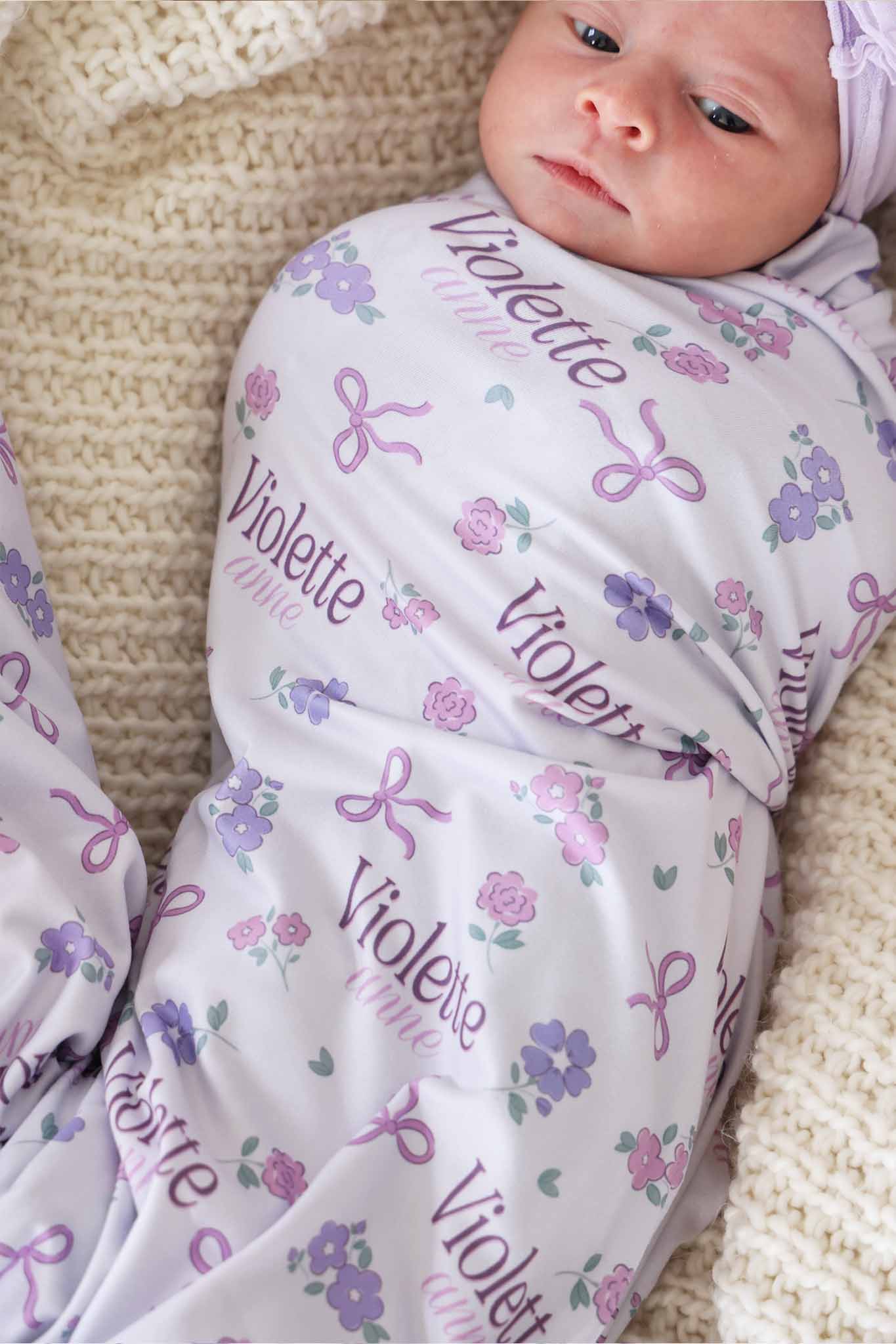 Ribbon & Roses Personalized Swaddle Blanket | Purple