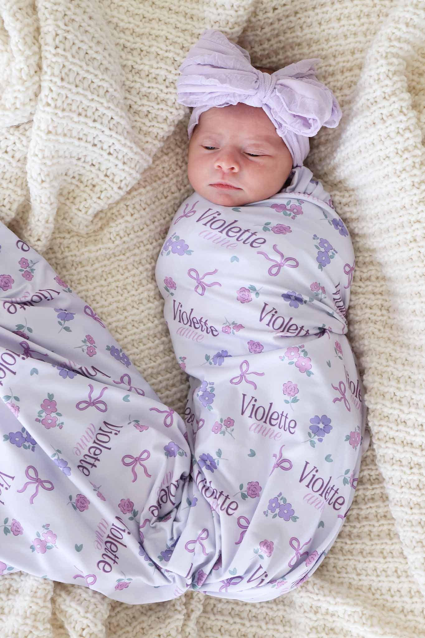 Ribbon & Roses Personalized Swaddle Blanket | Purple