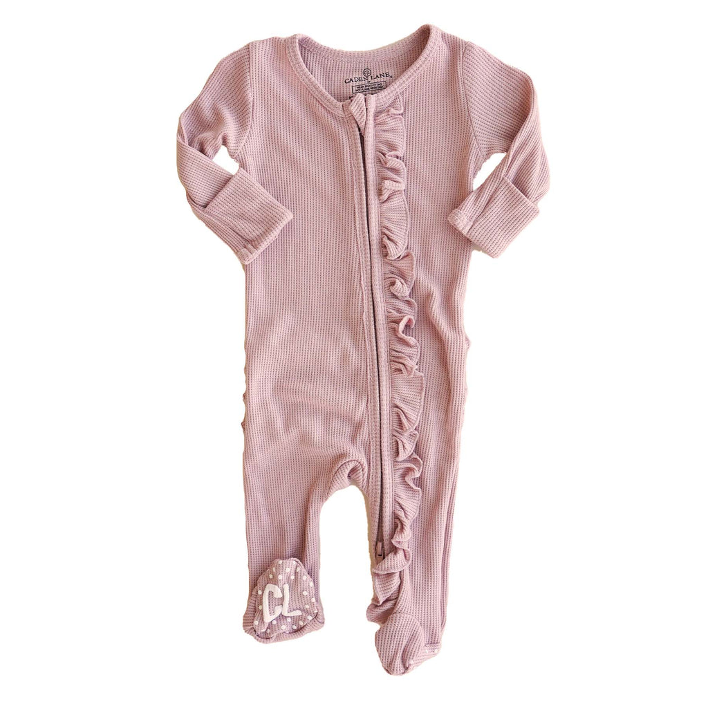 Vintage Rose Bamboo Waffle Ruffle Zipper Footie