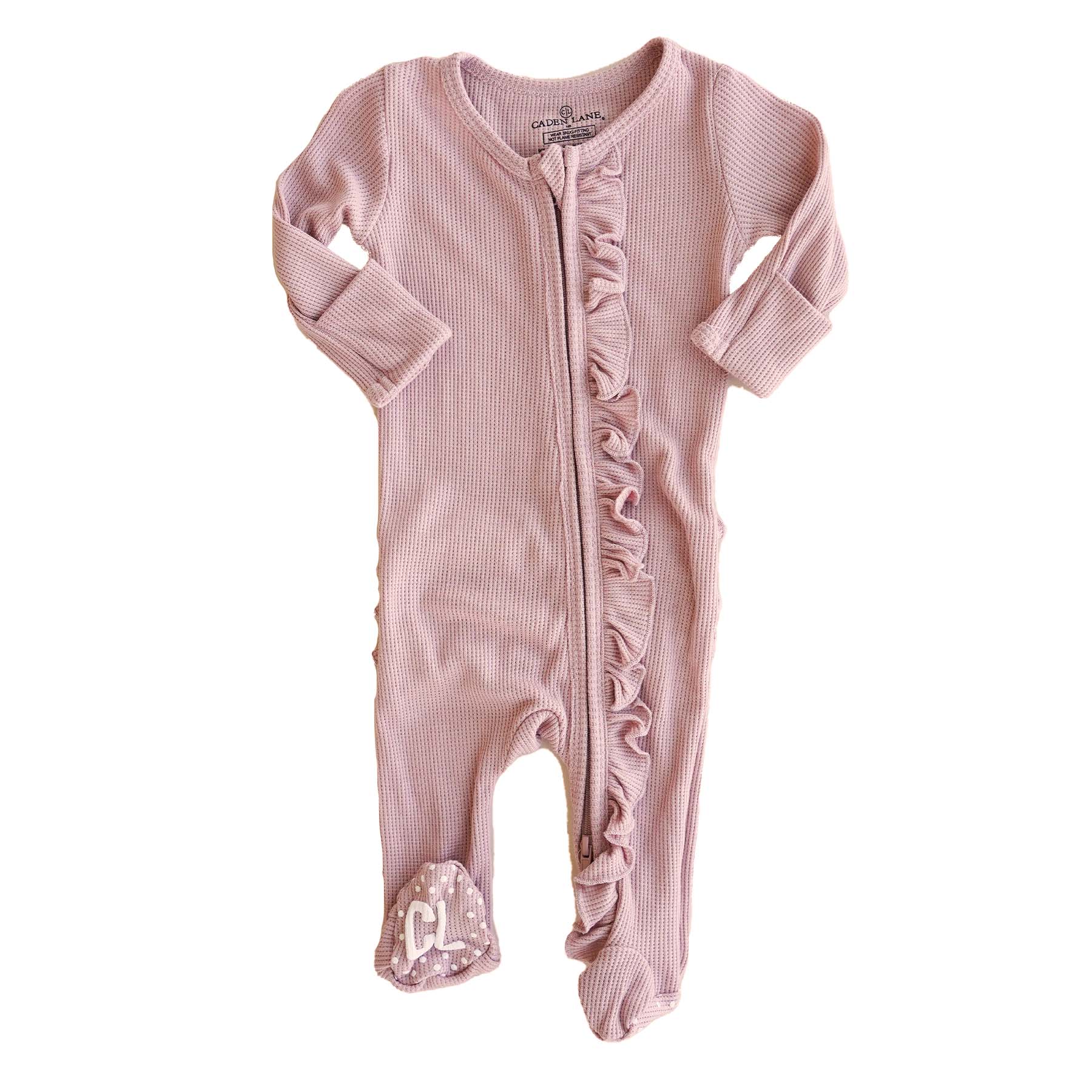 Vintage Rose Bamboo Waffle Ruffle Zipper Footie