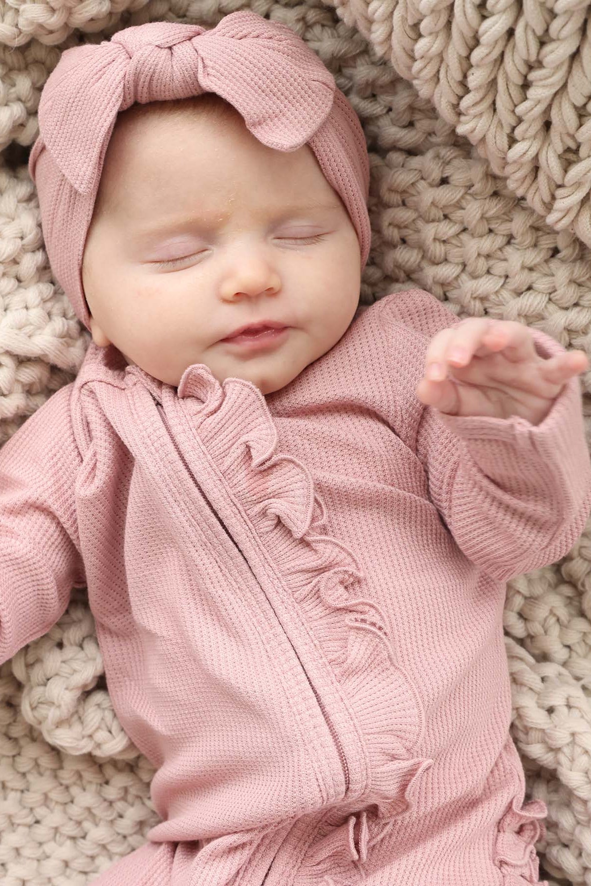Vintage Rose Bamboo Waffle Ruffle Zipper Footie