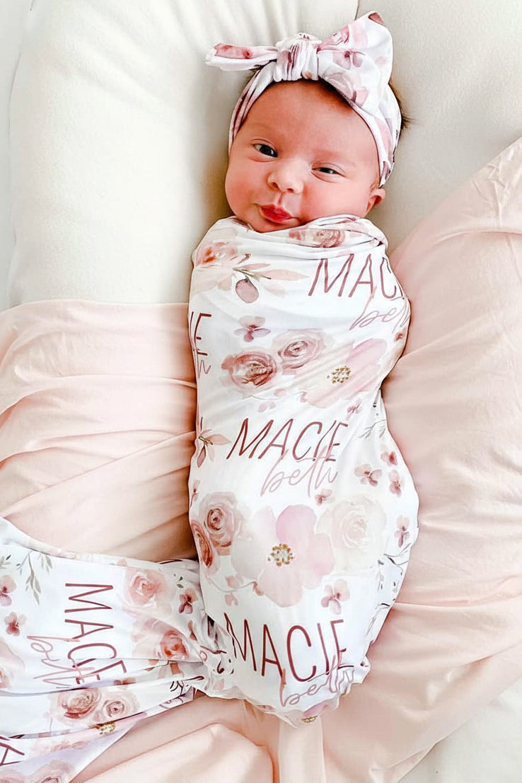 Rosie's Rose Garden Personalized Baby Name Swaddle Blanket