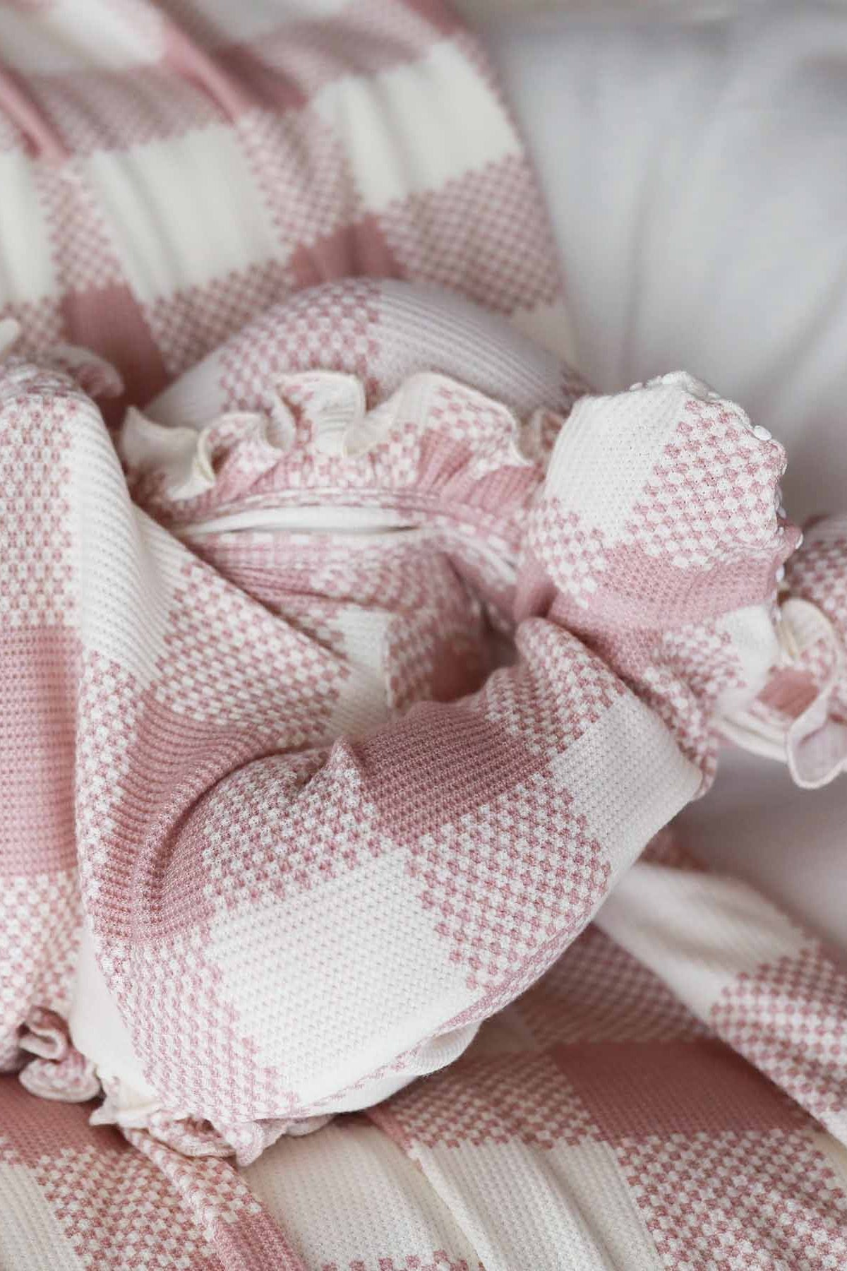 Big Check Bamboo Waffle Zipper Ruffle Footie | Rosy