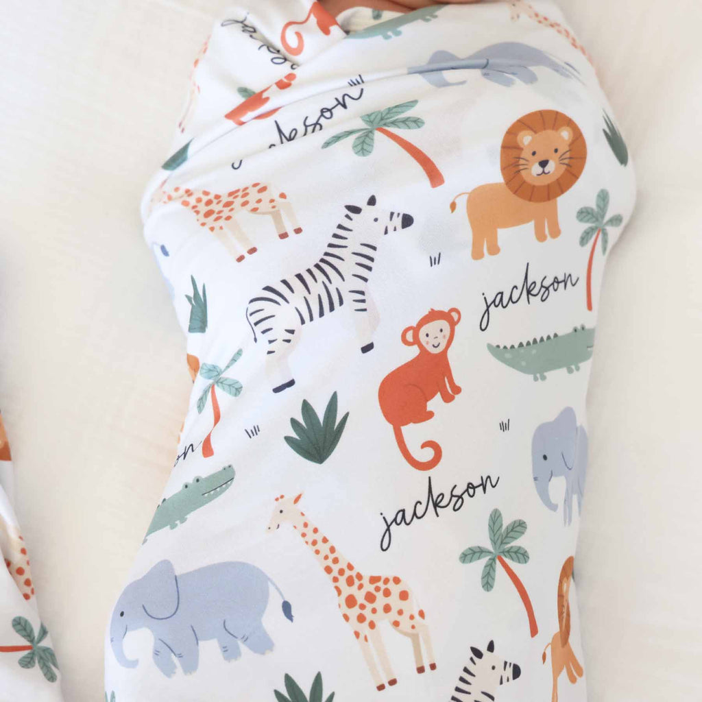 Safari Snuggles Personalized Swaddle Blanket