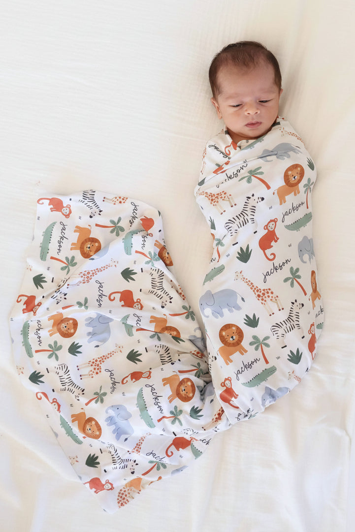 Safari Snuggles Personalized Swaddle Blanket