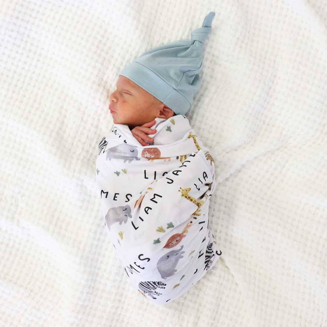 Safari Party Personalized Baby Name Swaddle
