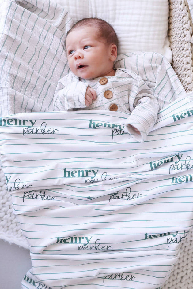 Sage's Stripes Personalized Swaddle Blanket