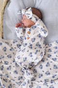Sapphire Garden Newborn Baby Knot Gown & Hat Set