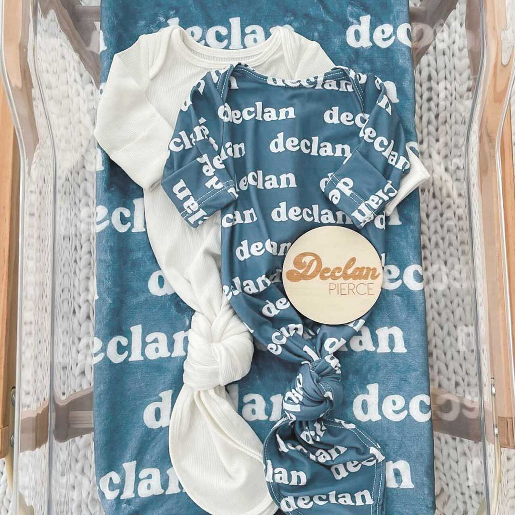 Solid Sapphire Personalized Newborn Baby Knot Gown
