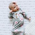 Saylor's Sage & Blush Floral Newborn Baby Knot Gown & Hat Set