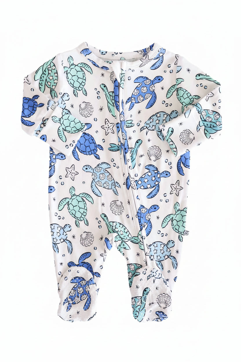 Sea Turtle Splash Zipper Footie