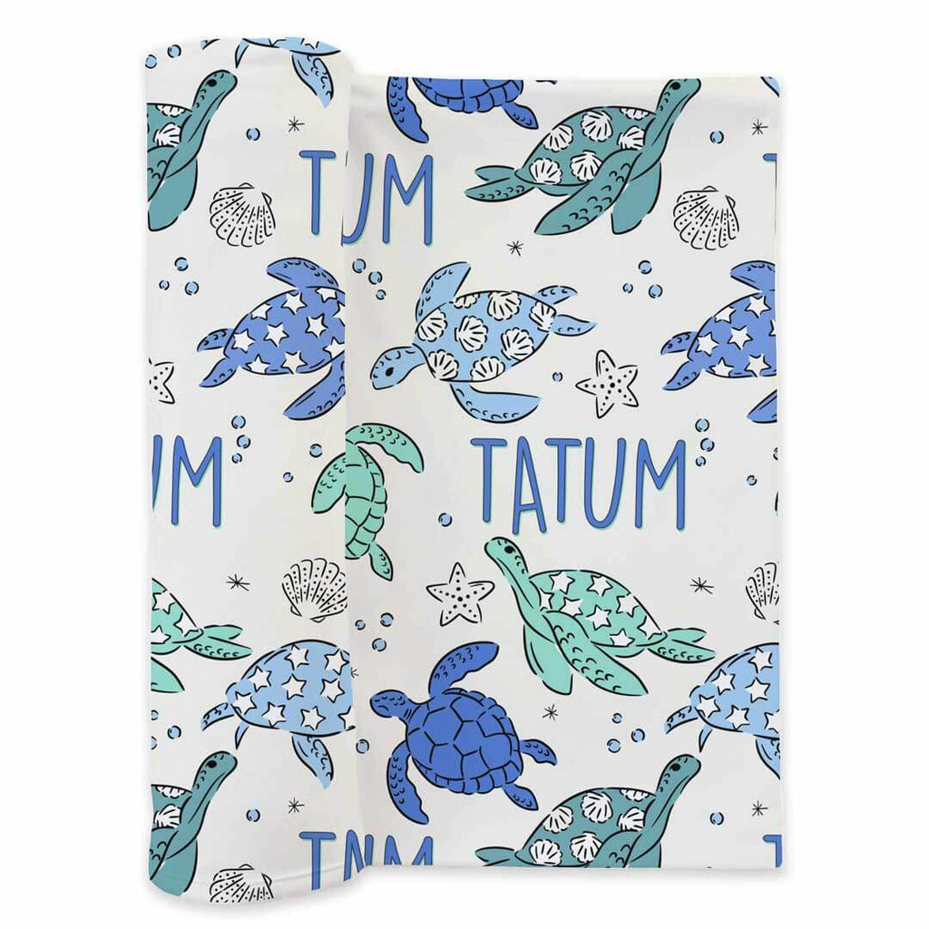 Sea Turtle Splash Personalized Swaddle Blanket