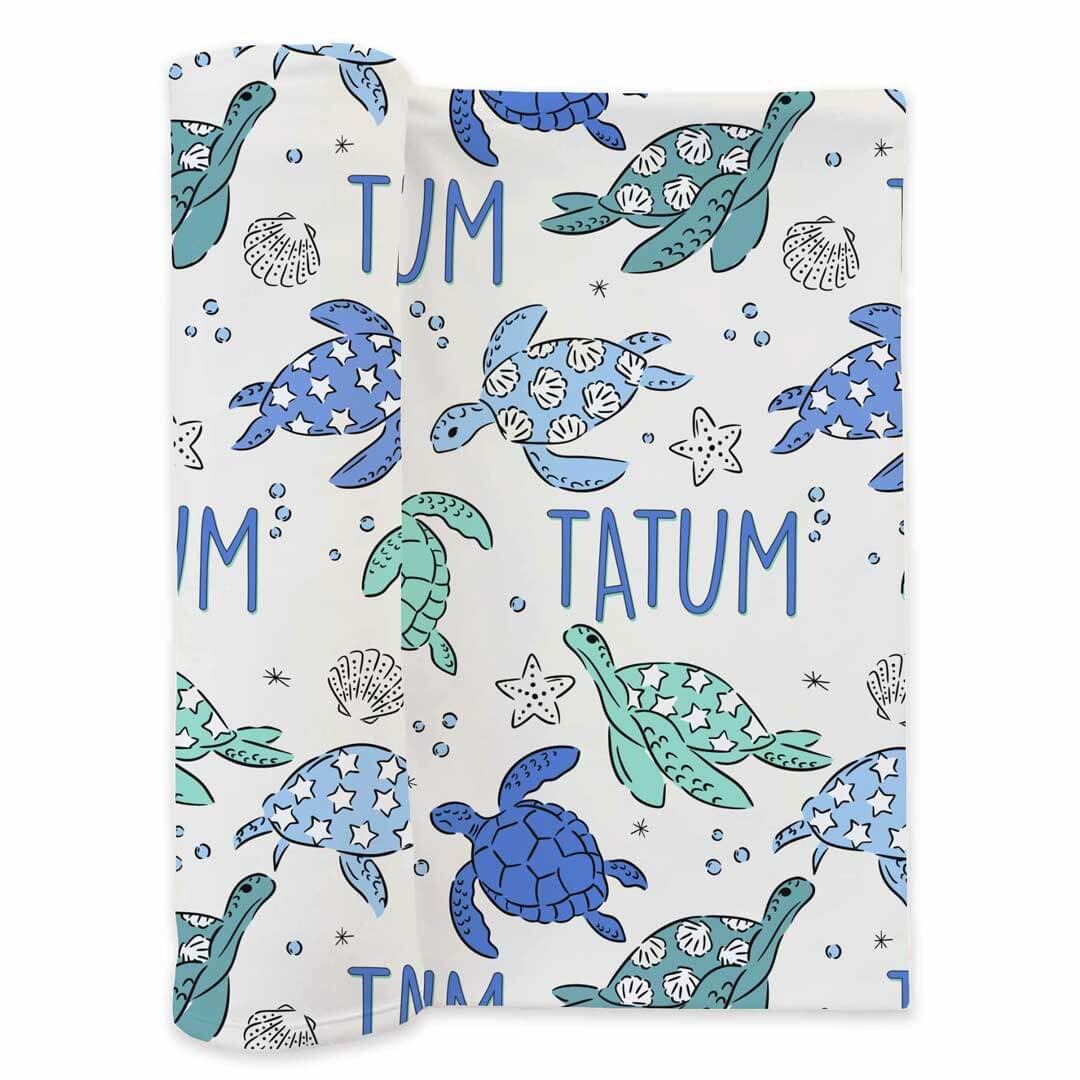 Sea Turtle Splash Personalized Swaddle Blanket