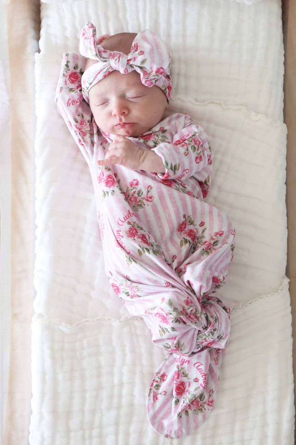 Shabby Chic Personalized Newborn Baby Knot Gown