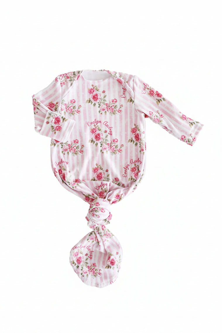 Shabby Chic Personalized Newborn Baby Knot Gown