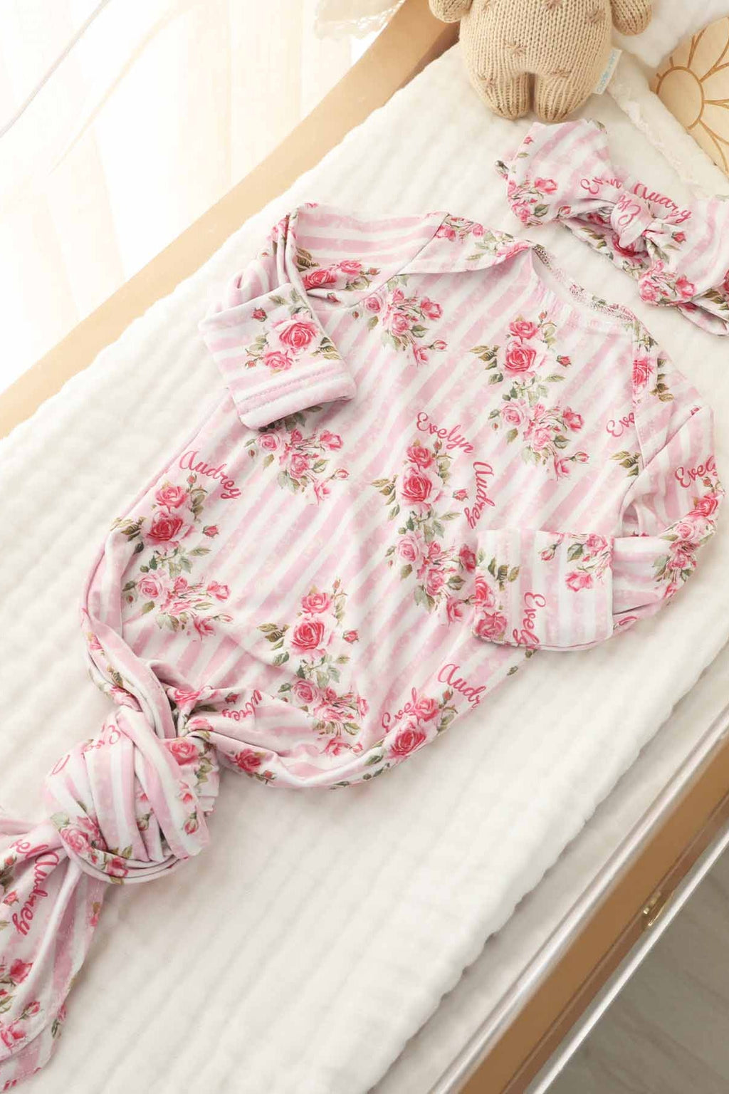 Shabby Chic Personalized Newborn Baby Knot Gown