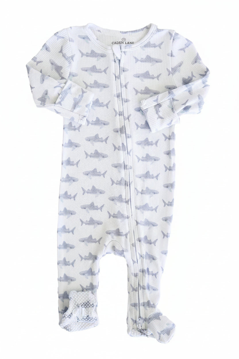 Beachy Bamboo Waffle Zipper Footies