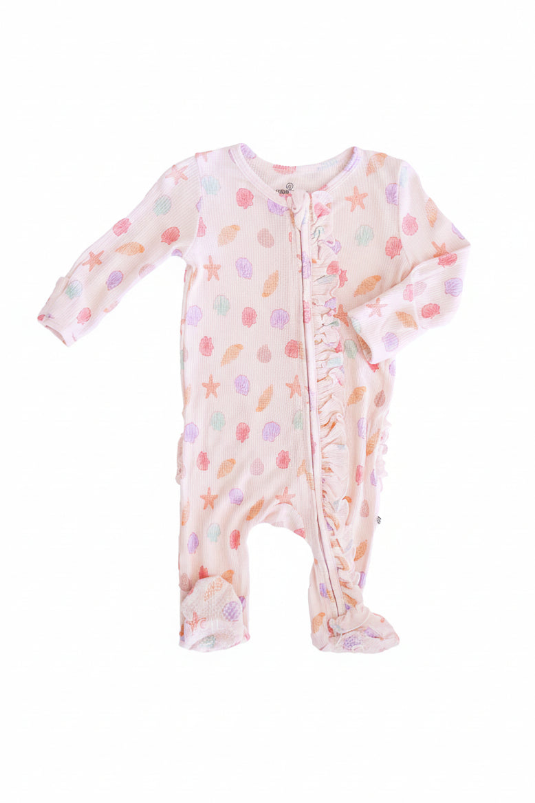 Beachy Bamboo Waffle Zipper Footies