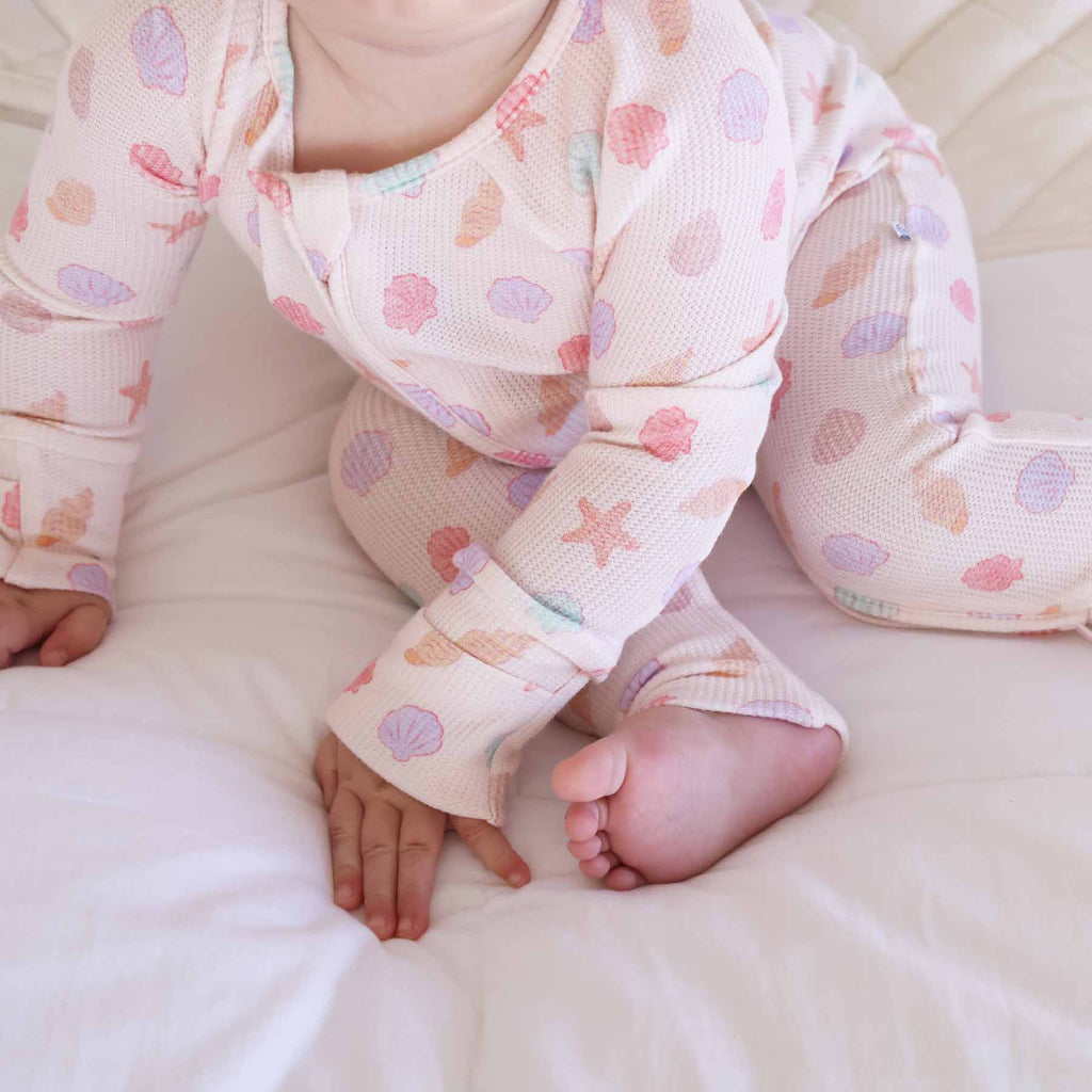 Saltwater Shells Bamboo Waffle Convertible Zip Romper