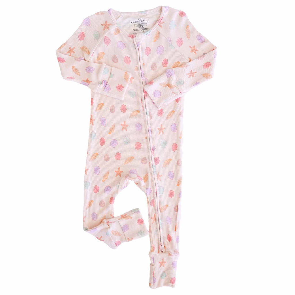 Saltwater Shells Bamboo Waffle Convertible Zip Romper