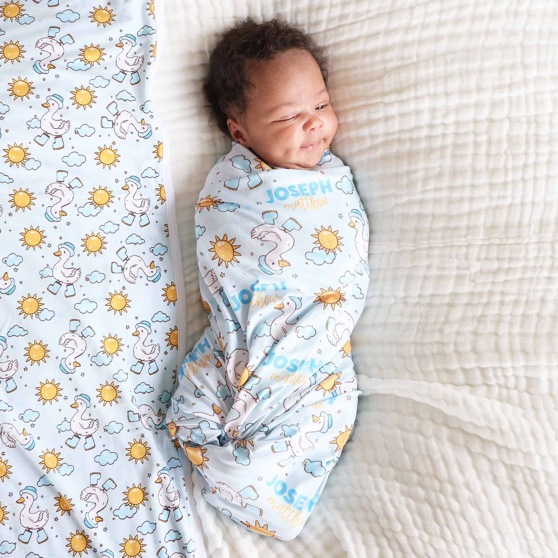 Silly Goose Personalized Swaddle Blanket | Blue