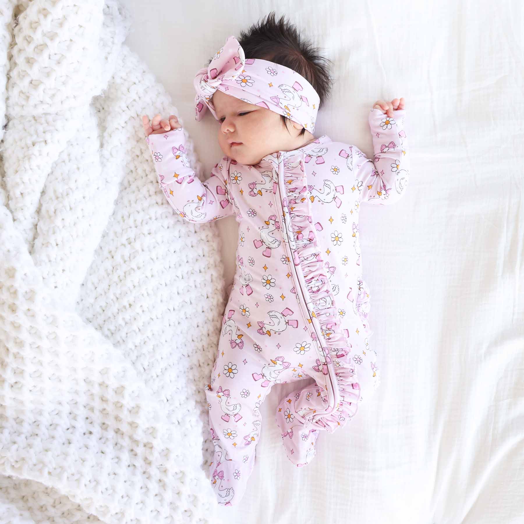 Silly Goose Ruffle Zipper Footie | Pink