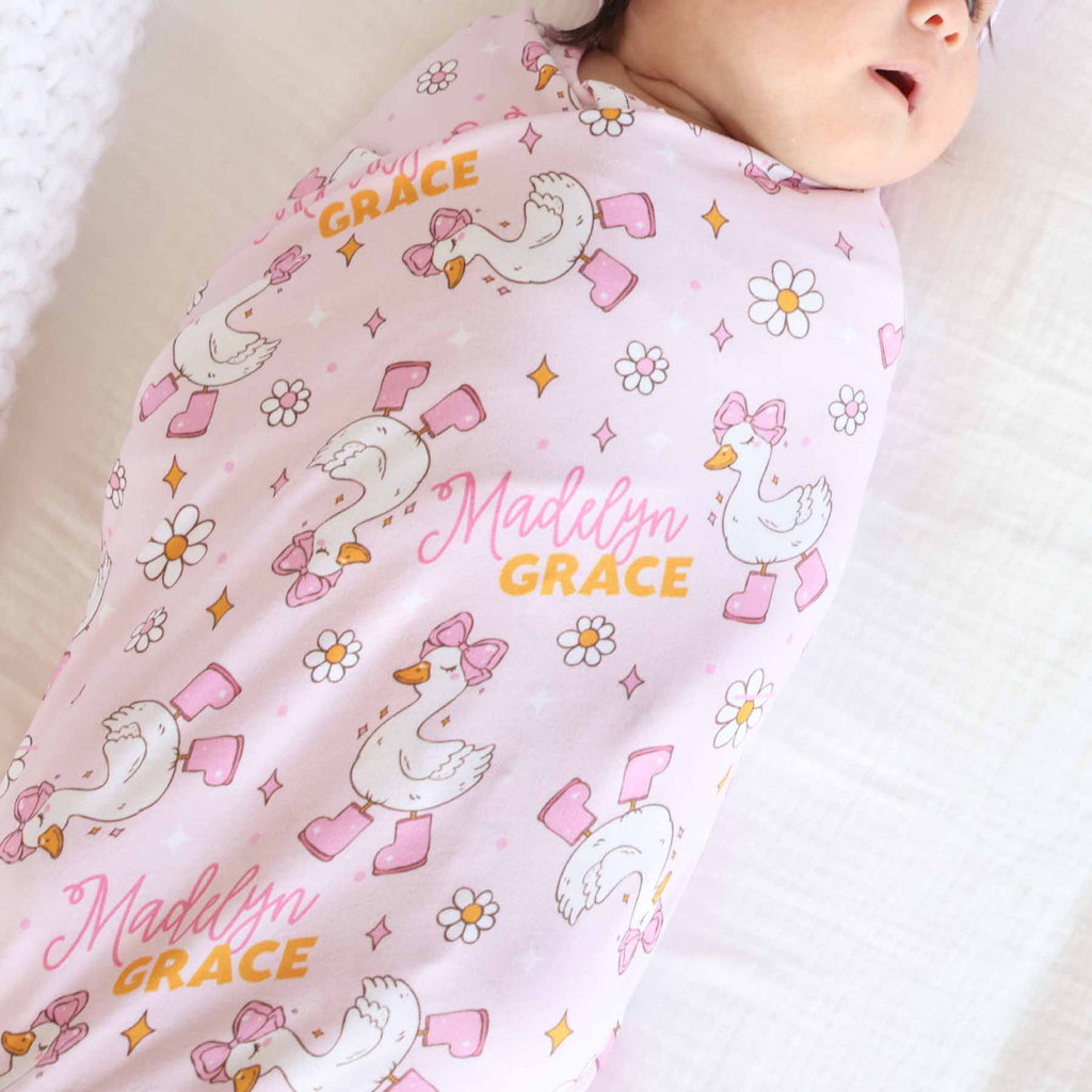 Silly Goose Personalized Swaddle Blanket | Pink