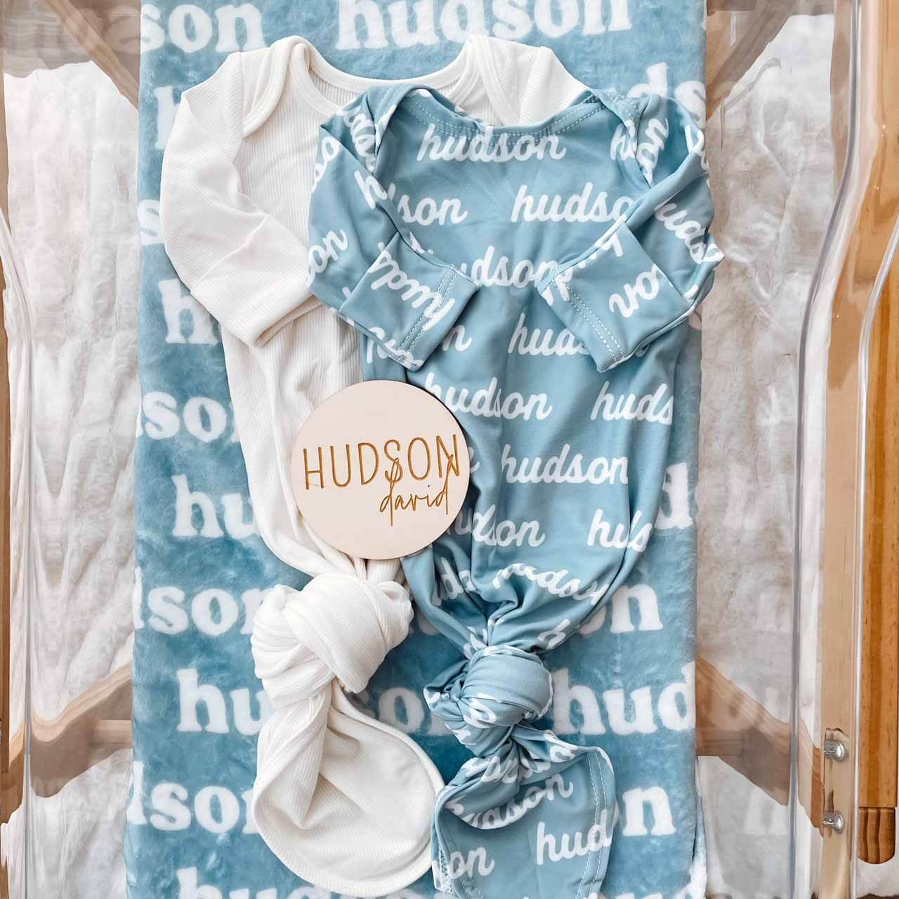 Solid Sky Personalized Newborn Baby Knot Gown
