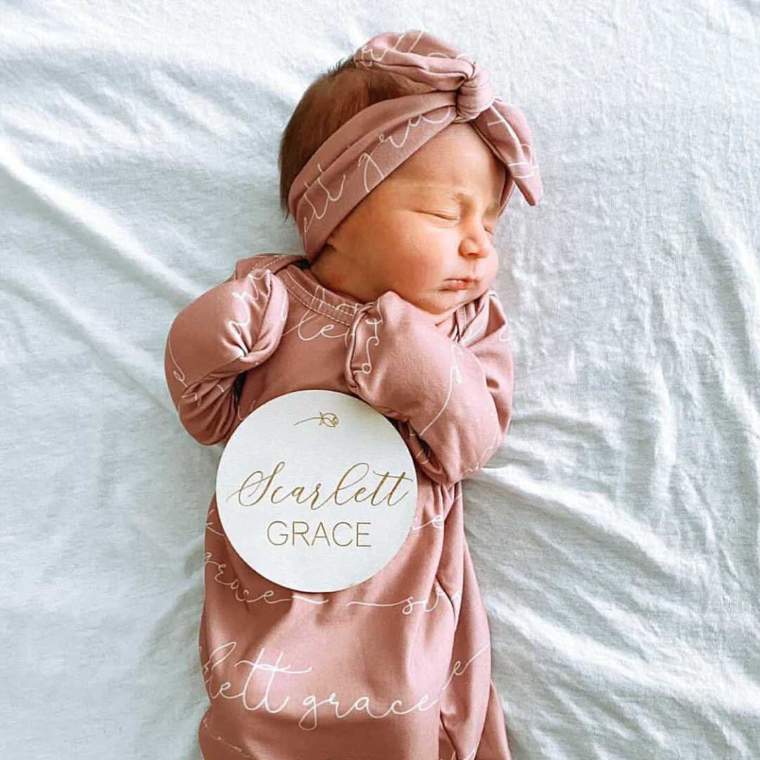 Solid Mauve Personalized Newborn Baby Knot Gown
